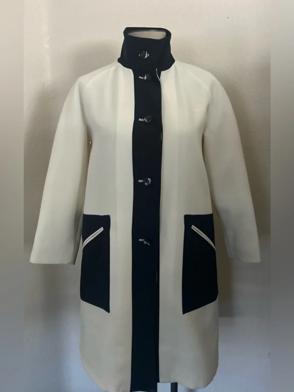 Contrast Trim Cream and Blue Long Trench Coat